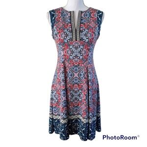 Maggy London Split Neck Sleeveless Blue  Fit  And Flare Dress Size 4